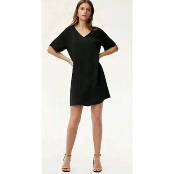 Aritzia Babaton Aaron Hunter Green Short Sleeve V Neck Shift Dress Size S - Picture 2 of 12